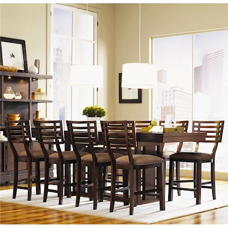9-Piece High Dining Table & Grid Back Chair Set